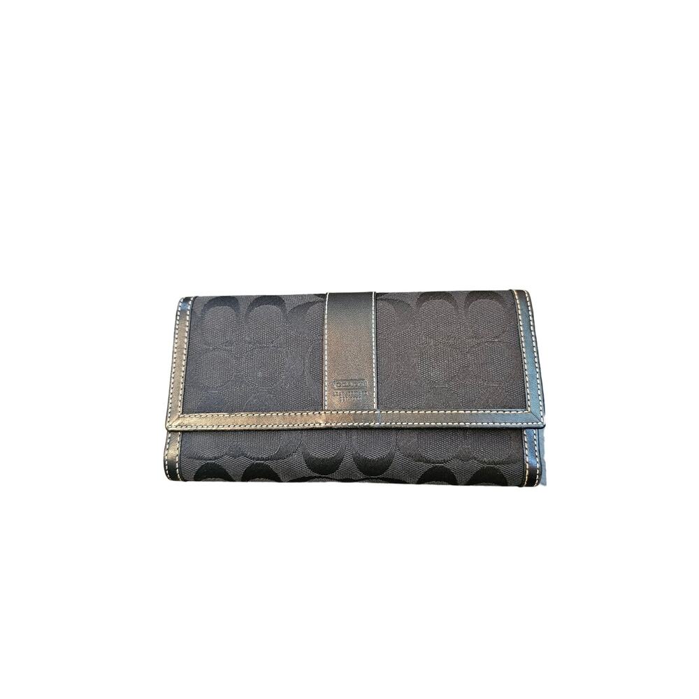 Coach Slim Trifold Wallet Black Logo Print